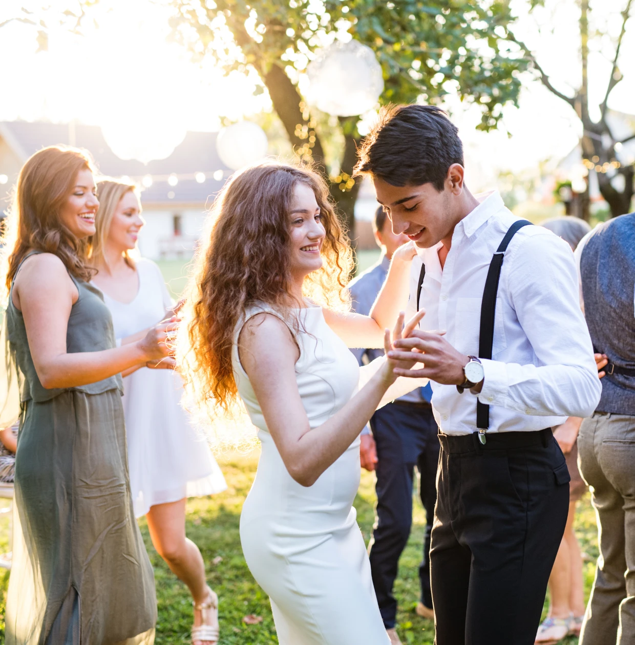 Friends celebrating with dance and laughter